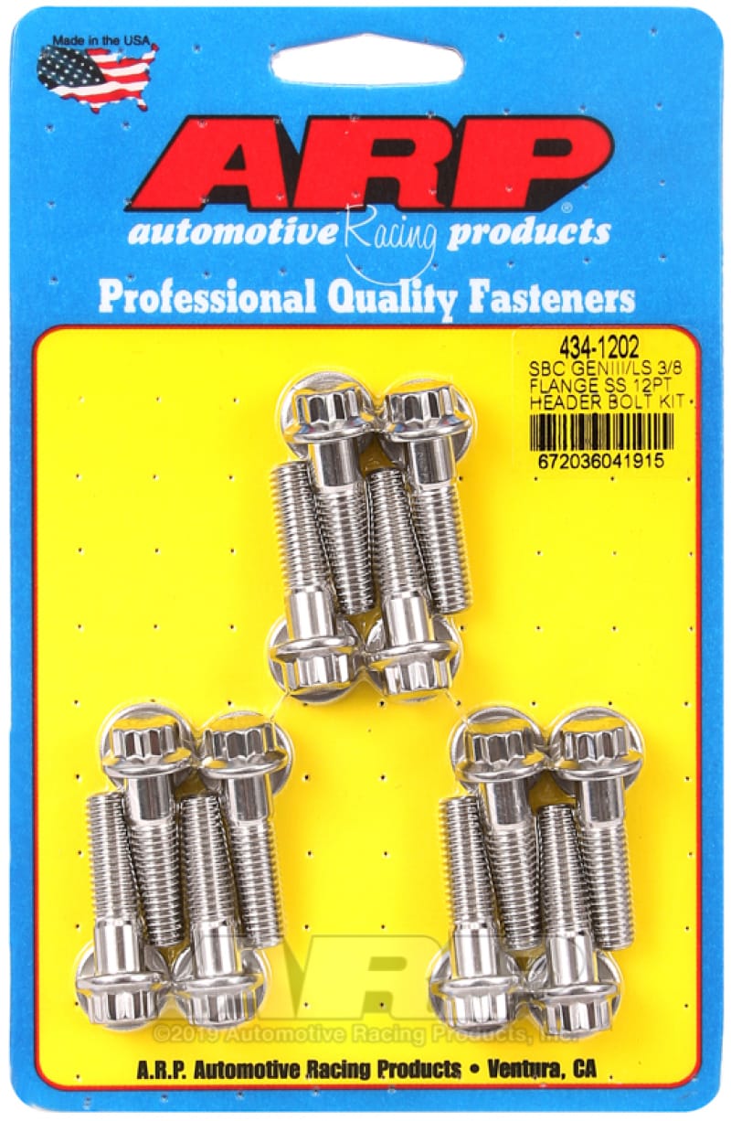 ARP — ARP Chevy SBC/GenIII LS 3/8in Flange SS 12pt Header Bolt Kit