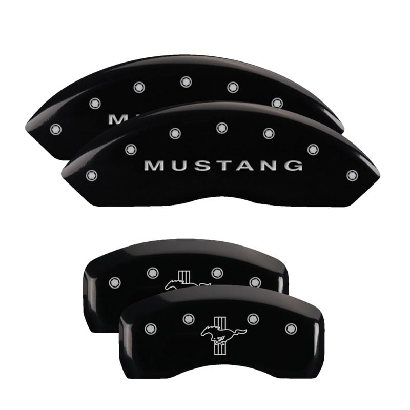 MGP — Set of 4 caliper covers, Engraved Front: Mustang - Engraved Rear: Bar & Pony, Bl