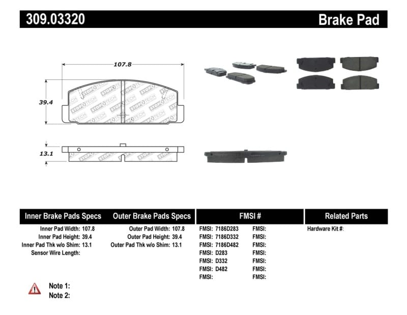 Stoptech — StopTech Sport Brake Pads with Shims and Hardware
