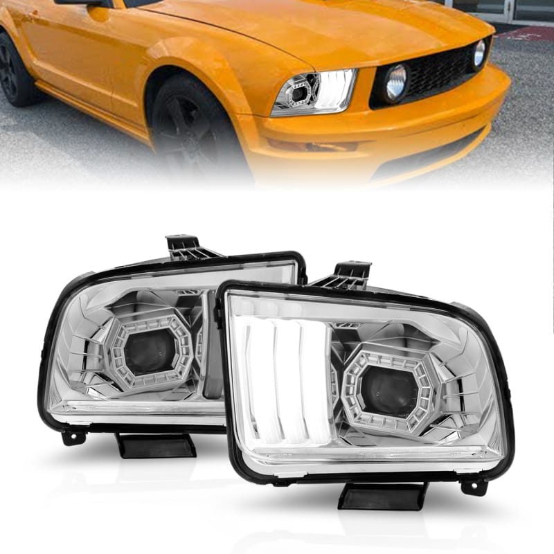 ANZO — ANZO 05-09 Ford Mustang (w/Factory Halogen HL Only) Projector Headlights w/Light Bar Chrome Housing
Head Light Set
HdLtSet