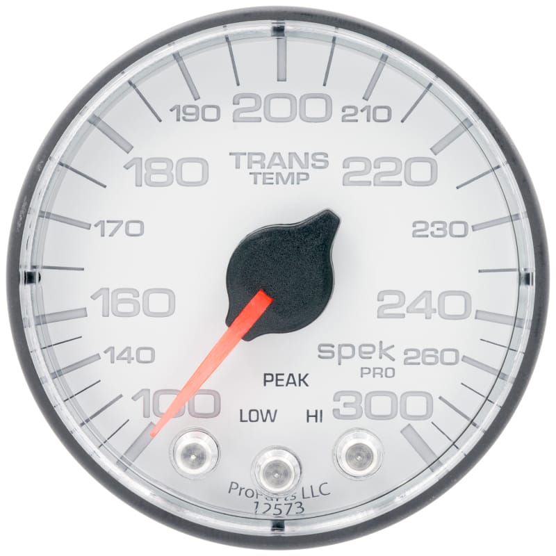 AutoMeter — GAUGE, TRANS TEMP, 2 1/16", 300?F, STEPPER MOTOR W/PK & WRN, WHT/BLK, SPEK-PRO