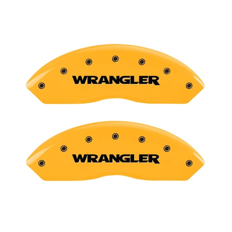 MGP — Front set 2 caliper covers, Engraved Front and Rear: WRANGLER , Yellow powder co