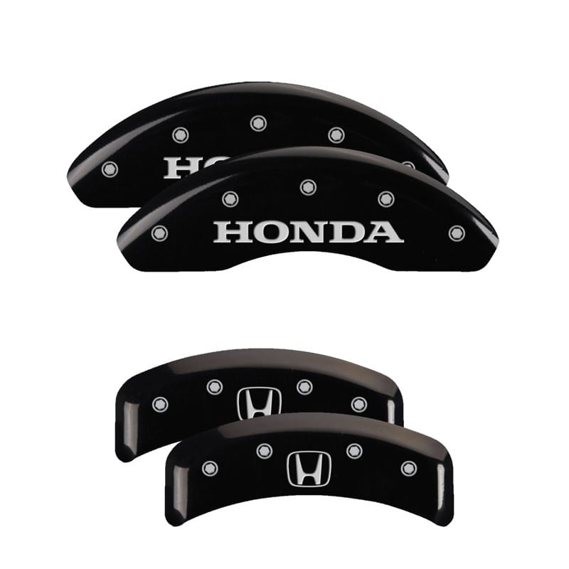 MGP — Set of 4 caliper covers, Engraved Front: Honda - Engraved Rear: H Logo, Black po