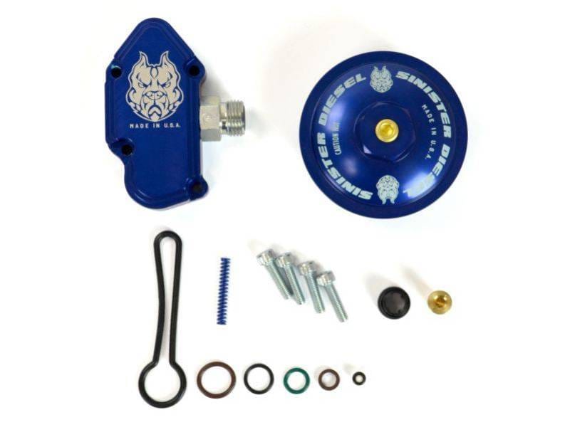 Sinister Diesel — Blue Spring Kit with Billet Spring Housing (Gray) and Fuel Filter Cap