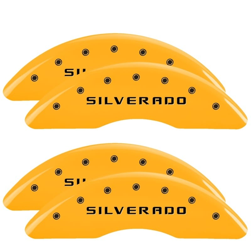 MGP — Set of 4 caliper covers, Engraved Front and Rear: Silverado, Yellow powder coat 