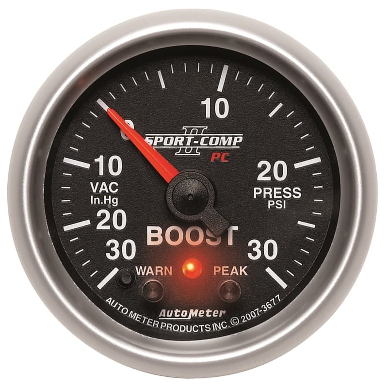 AutoMeter — GAUGE, VAC/BOOST, 2 1/16", 30INHG-30PSI, STEPPER MOTOR W/PK & WRN, SPORT-COMP II