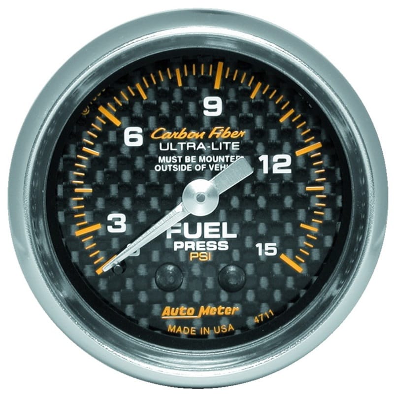 AutoMeter — GAUGE, FUEL PRESSURE, 2 1/16" 0-15PSI, MECHANICAL, CARBON FIBER