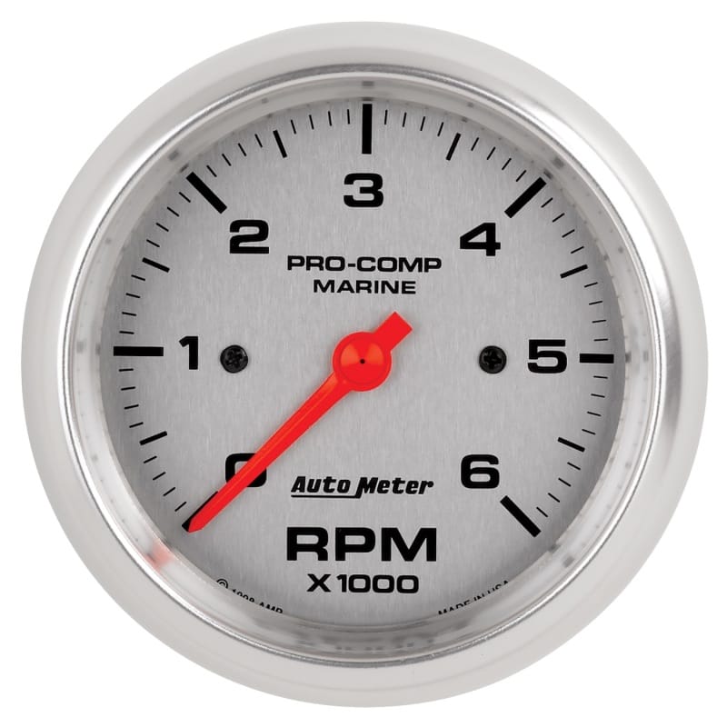 AutoMeter — GAUGE, TACHOMETER, 3 3/8" , 6K RPM, MARINE SILVER