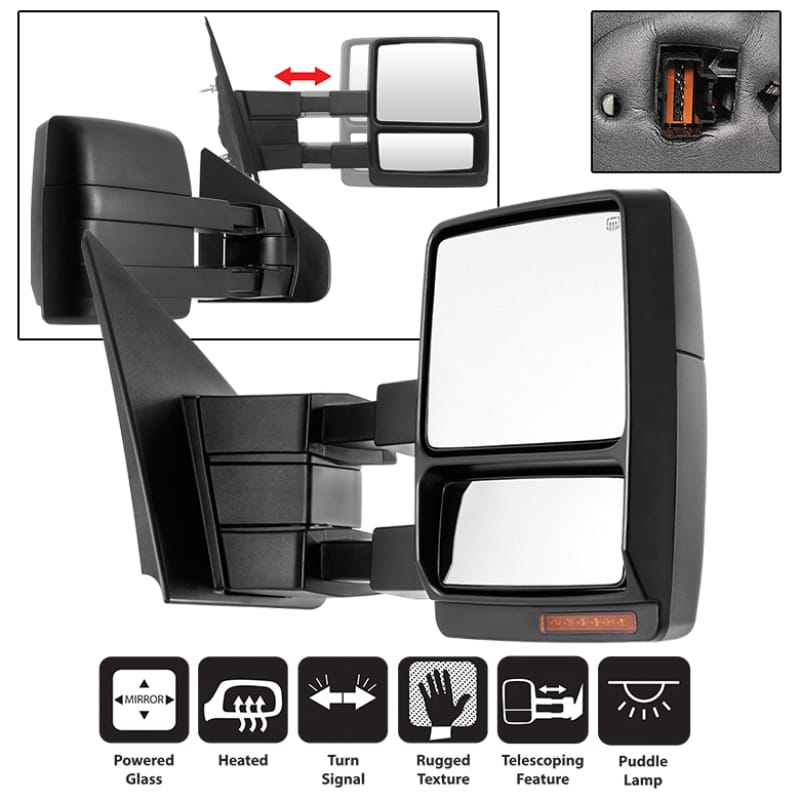SPYDER — xTune Ford F150 07-14 Power Heated Amber LED Signal Telescoping Mirror Right MIR-FF15007S-PWH-AM-R