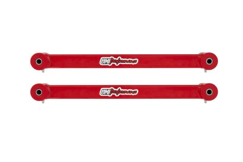 UMI Performance — 2016-2024 Camaro Rear Toe Rods, Non-Adjustable, Poly Bushings, Red