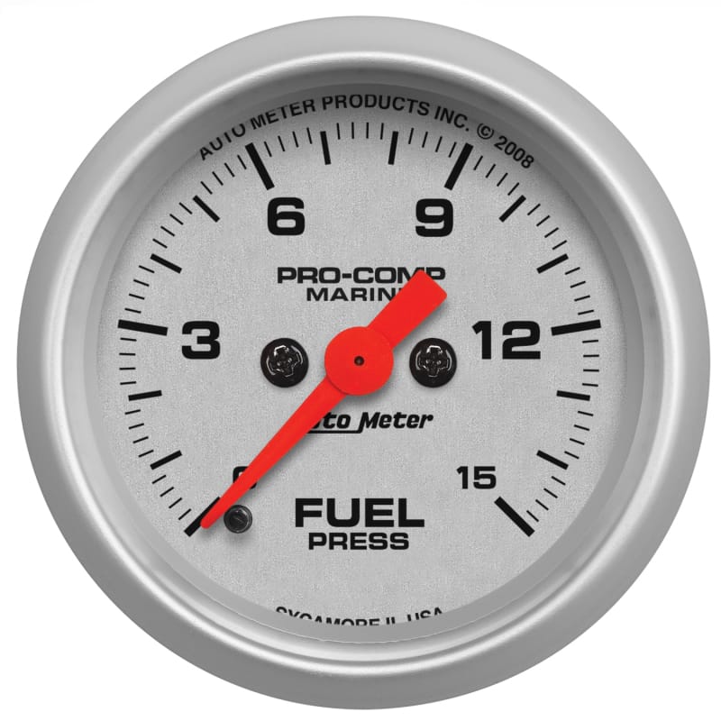 AutoMeter — GAUGE, FUEL PRESSURE, 2 1/16", 15PSI, DIGITAL STEPPER MOTOR, MARINE SILVER