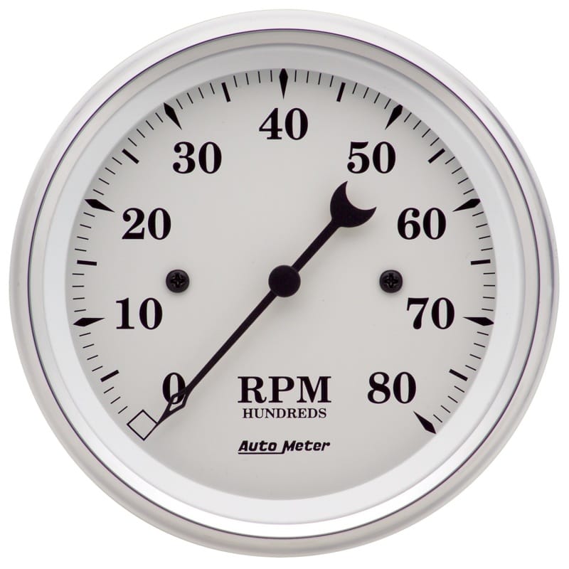 AutoMeter — GAUGE, TACHOMETER, 3 3/8" , 8K RPM, IN-DASH, OLD TYME WHITE