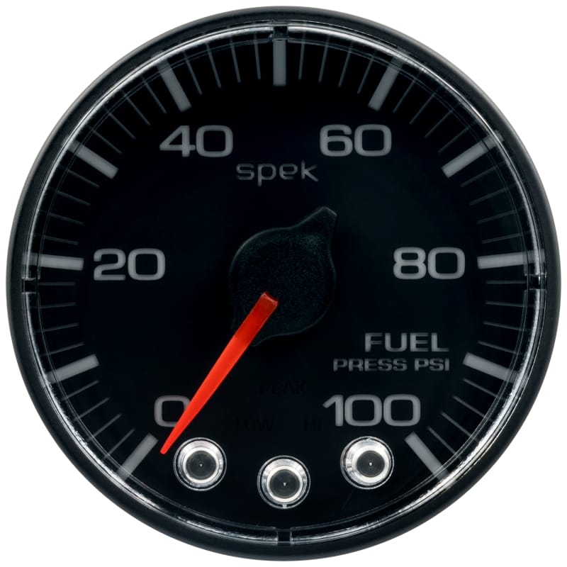 AutoMeter — GAUGE, FUEL PRESS, 2 1/16" , 100PSI, STPR MTR W/PK & WRN, BK/BK, SPEK, NO O-RING