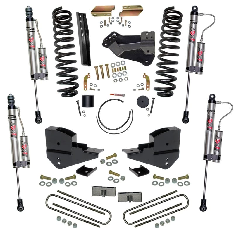 Skyjacker — 4 in. Suspension Lift Kit with Coils; Blocks; and ADX Remote Reservoir Shocks.