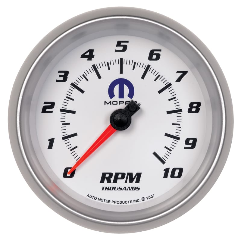 AutoMeter — GAUGE, TACHOMETER, 3 3/8", 10K RPM, IN-DASH, WHITE, MOPAR