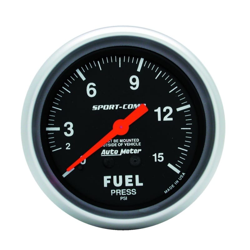 AutoMeter — GAUGE, FUEL PRESSURE, 2 5/8" , 15PSI, MECHANICAL, SPORT-COMP