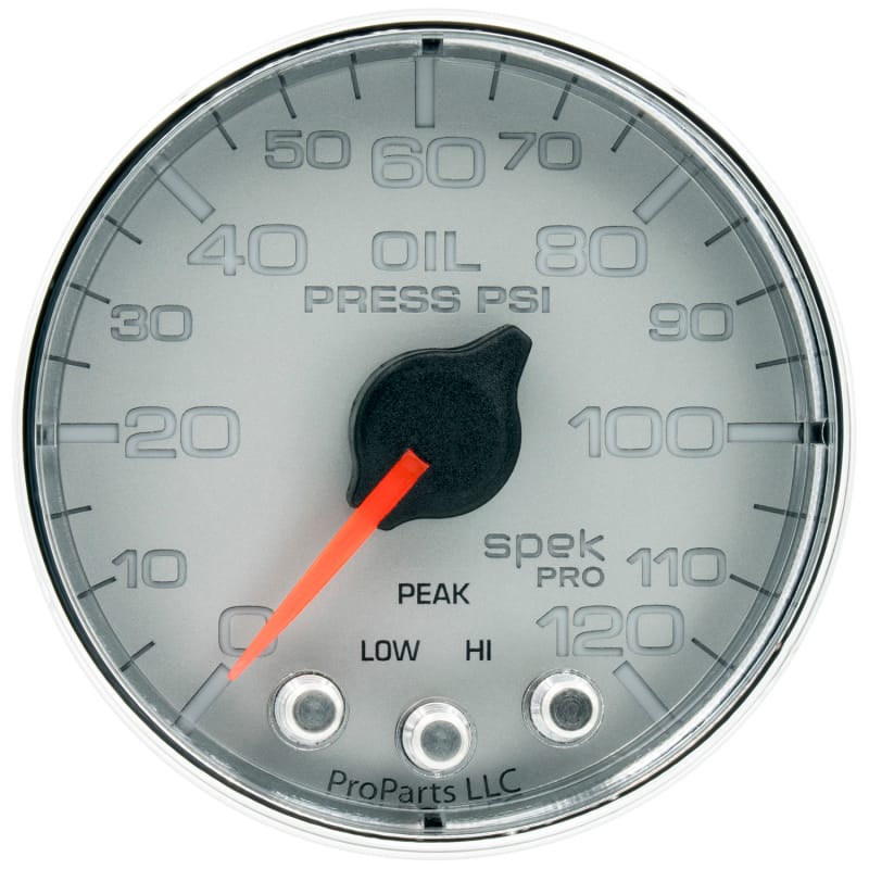 AutoMeter — GAUGE, OIL PRESS, 2 1/16", 120PSI, STEPPER MOTOR W/PEAK & WARN, SLVR/CHRM, SPEK