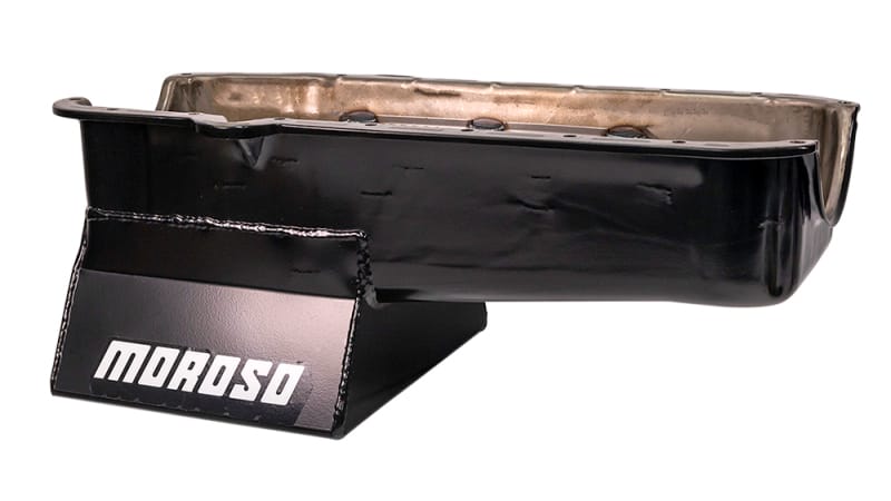 Moroso — Moroso 80-85 Chevrolet SBC (w/Passenger Side Dipstick) Wet Sump 7qt 8.25in Steel Oil Pan - Black