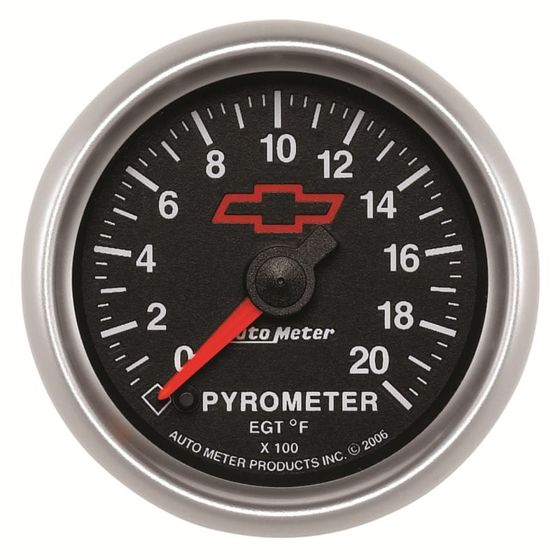 AutoMeter — GAUGE, PYROMETER (EGT), 2 1/16", 2000?F, STEPPER MOTOR, CHEVY RED BOWTIE, BLACK