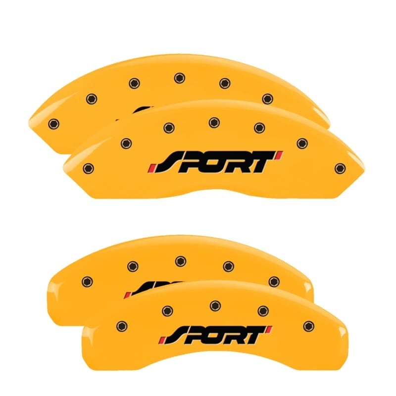 MGP — Set of 4 caliper covers, Engraved Front and Rear: SPORT, Yellow powder coat fini