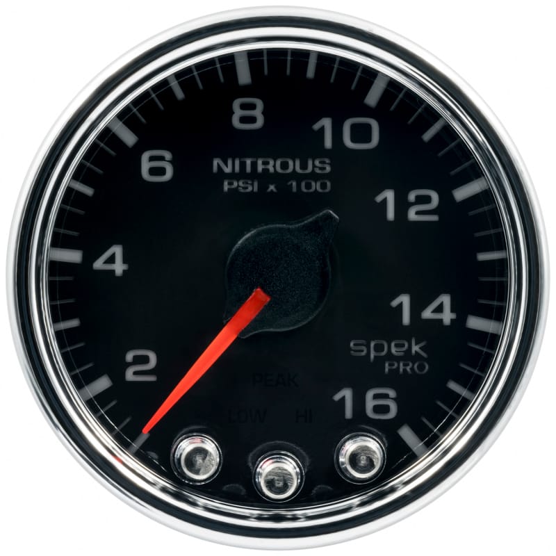 AutoMeter — GAUGE, NITROUS PRESS, 2 1/16", 1600PSI, STEPPER MOTOR W/PK & WRN, BLK/CHRM, SPEK
