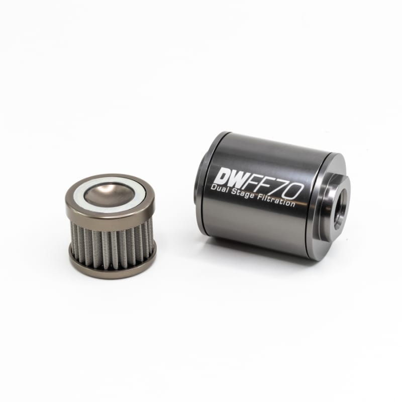 DeatschWerks — 10AN Female, 100 micron, 70mm In-line fuel filter kit
in-line fuel filter and housing kit