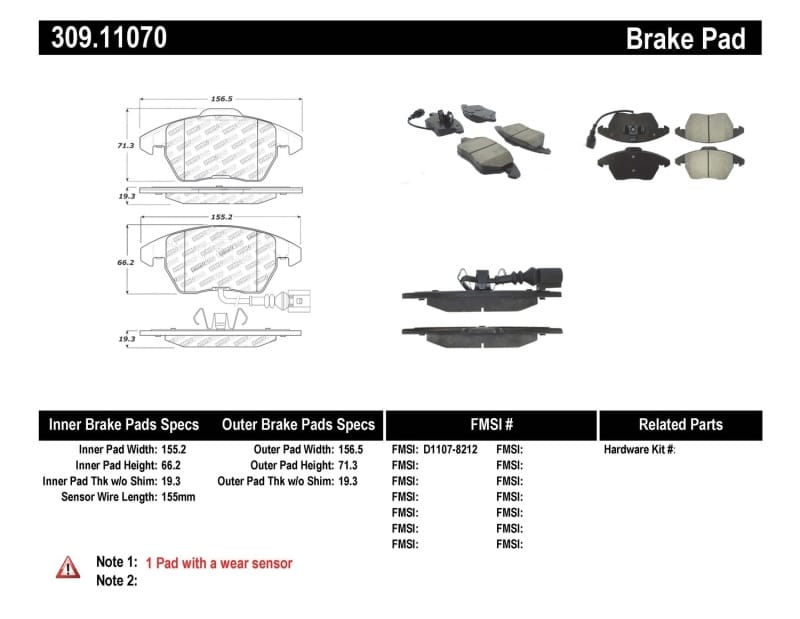 Stoptech — StopTech Sport Brake Pads with Shims and Hardware