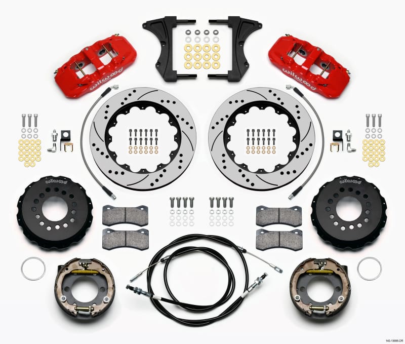 Wilwood — KIT,REAR,MUSTANG,2005-14,W/BMR SUSPNSION,AERO4,14.00RTR,SRP,RED,W/LINES