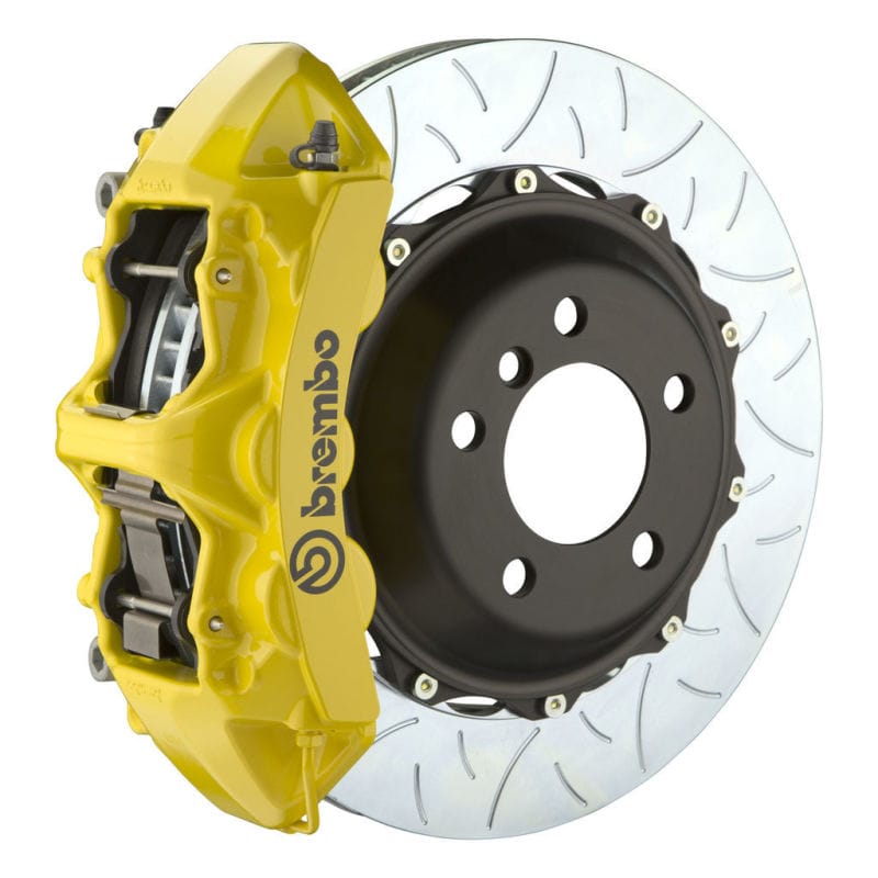 Brembo — Brembo 05-14 Mustang GT Excl non-ABS Equipped Fr GT BBK 6Pist Cast 380x32 2pc Rtr Slot Type3-Yellow