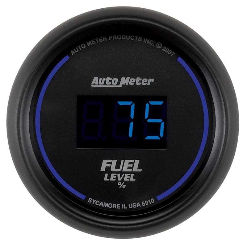 AutoMeter — GAUGE, FUEL LEVEL, 2 1/16", 0-280O PROGRAMMABLE, DIGITAL, BLACK DIAL W/ BLUE LED