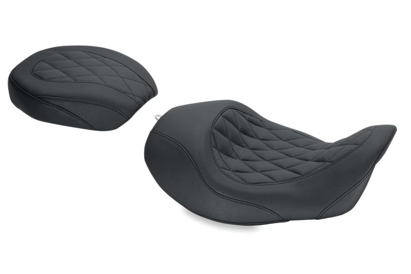 Mustang Motorcycle — Mustang 06-17 Harley Dyna Wide Tripper Forward Solo Seat Diamond Stitch - Black