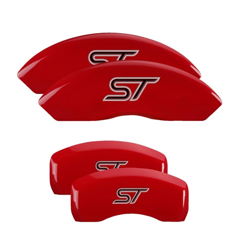 MGP — Set of 4 caliper covers, Engraved Front and Rear: No bolts/ST, Red powder coat f