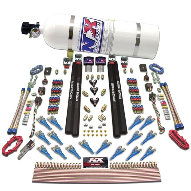 Nitrous Express — SHARK DUAL STG/GAS/RAILS 16 NZLS (200-1200HP) W/ 10LB BOTTLE
Nitrous Oxide Injection System Kit