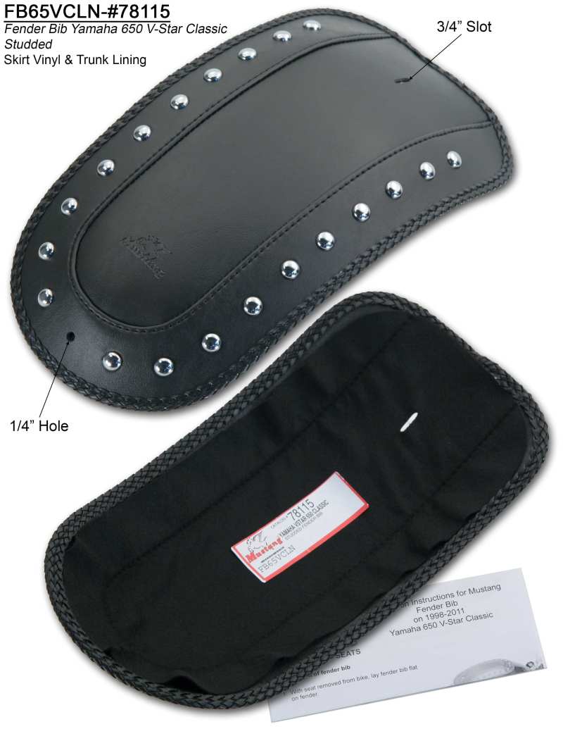 Mustang Motorcycle — Mustang 98-11 Yamaha V-Star Classic Fender Bib w/Studs - Black