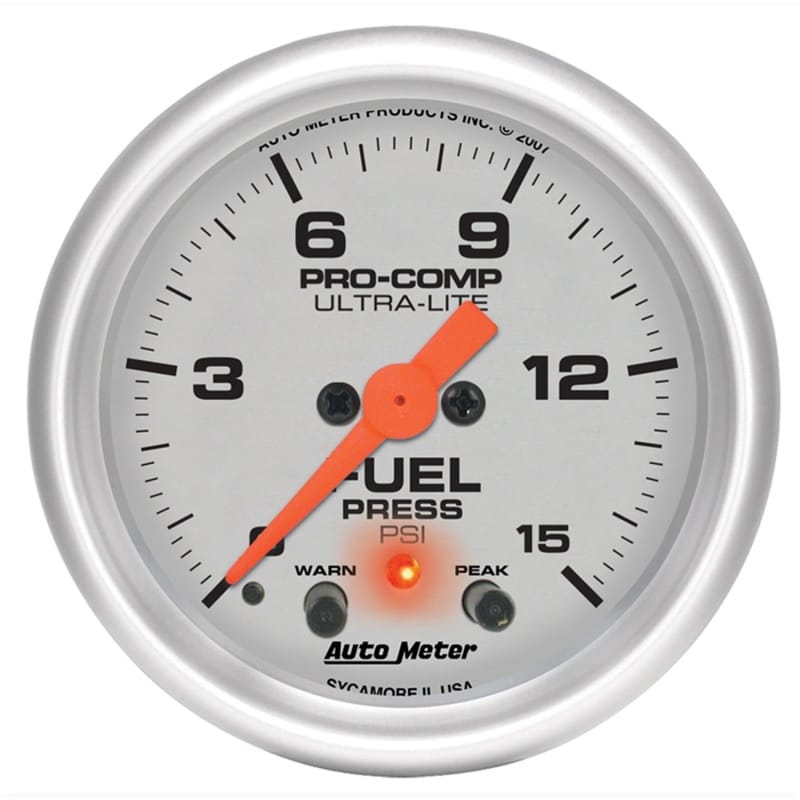 AutoMeter — GAUGE, FUEL PRESS, 2 1/16" , 15PSI, STEPPER MOTOR W/PEAK & WARN, ULTRA-LITE