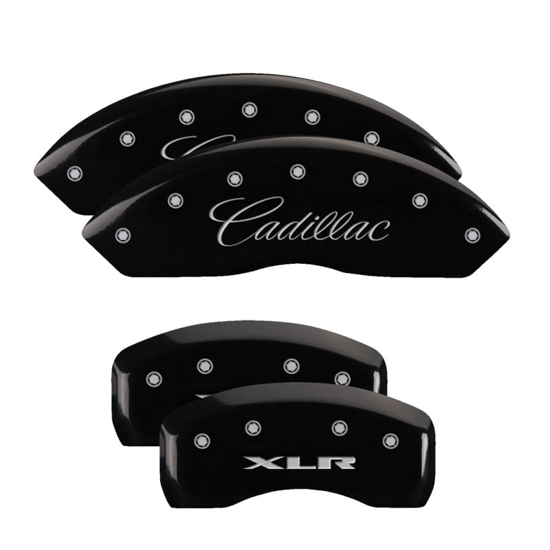 MGP — Set of 4 caliper covers, Engraved Front: Cursive/Cadillac - Engraved Rear: XLR, 