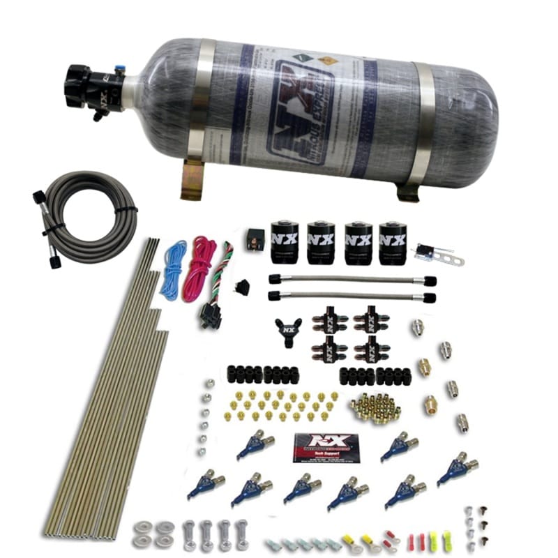 Nitrous Express — 8 CYL PIRANHA DIRECT PORT, 4 SOLENOIDS, WITH 12LB BOTTLE (200-500HP JETTING)
Nitrous Oxide Injection System Kit