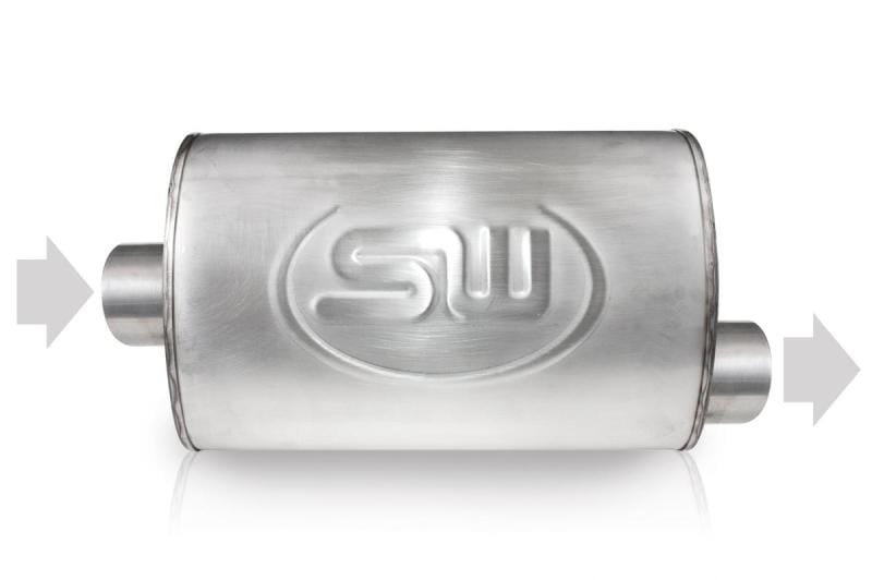 Stainless Works — Stainless Works Turbo S-tube Muffler 2-1/4" Center Inlet And Offset Outlet