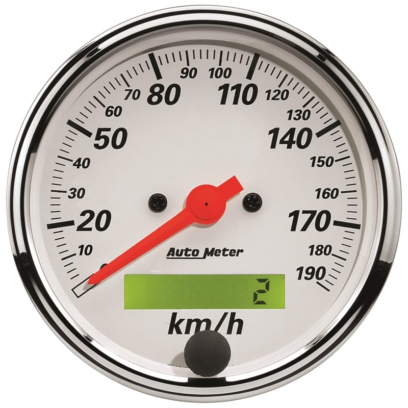 AutoMeter — GAUGE, SPEEDOMETER, 3 1/8" , 190KM/H, ELEC. PROG. W/ LCD ODO, ARCTIC WHITE