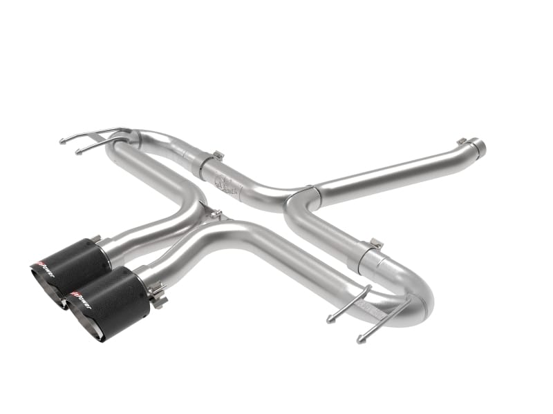 aFe — Takeda 2-1/2 IN 304 Stainless Steel Axle-Back Exhaust System w/ Carbon Fiber T
