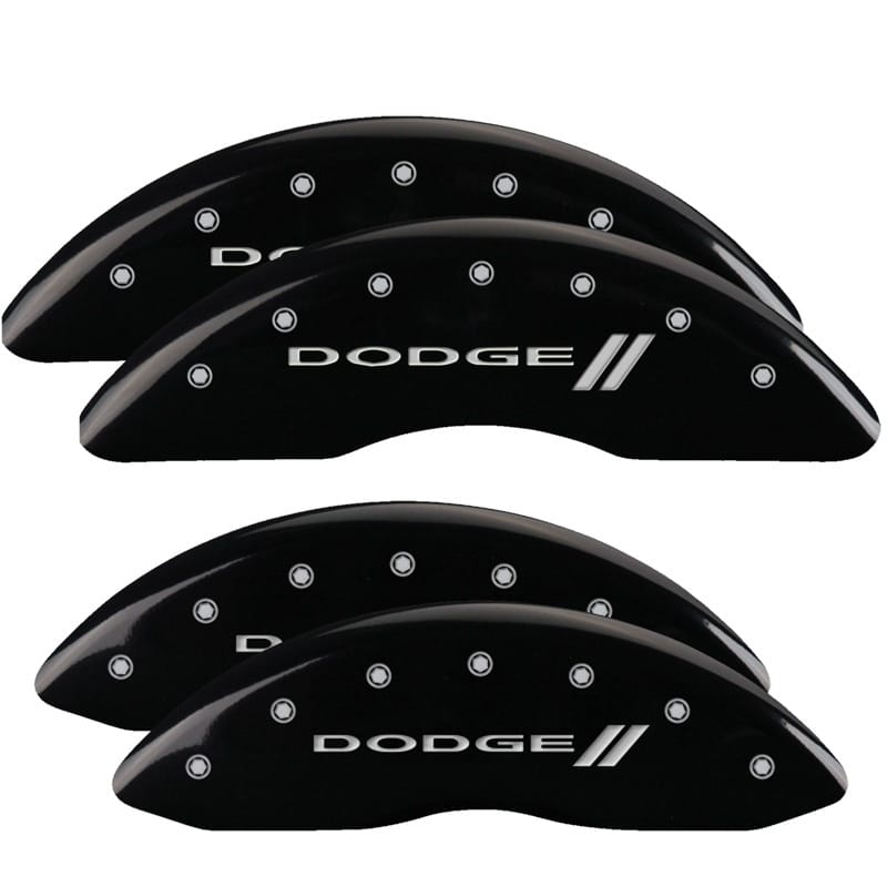 MGP — Set of 4 caliper covers, Engraved Front and Rear: With stripes/Dodge, Black powd