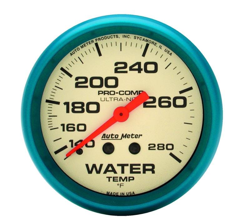AutoMeter — GAUGE,WTEMP,2 5/8",140-280 Degrees F,LIQUID FILLED MECH,GLOW IN DARK,ULTRA-NITE