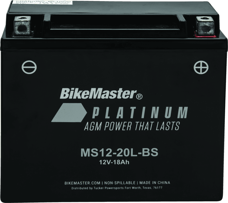BikeMaster — MS12-20L-BS Battery, 12V Battery, 175mm L x 87mm W x 155mm H, 260 CCA