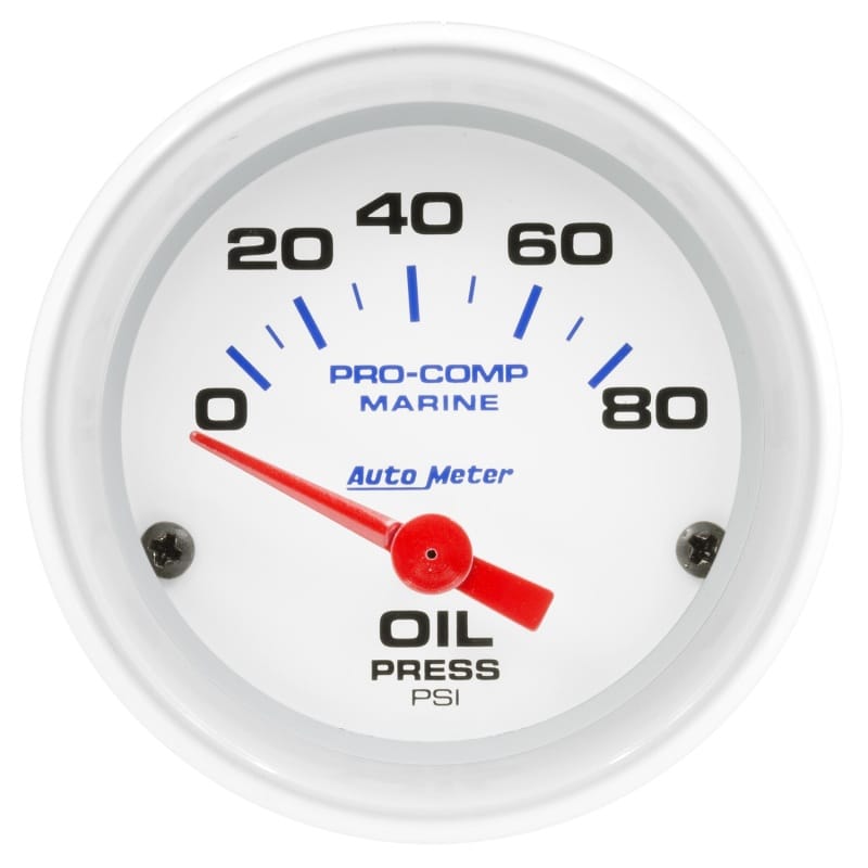 AutoMeter — Autometer Marine White 2-1/16in 80PSI Electric Oil Pressure Gauge
GA 2" OILP 80PSI MW