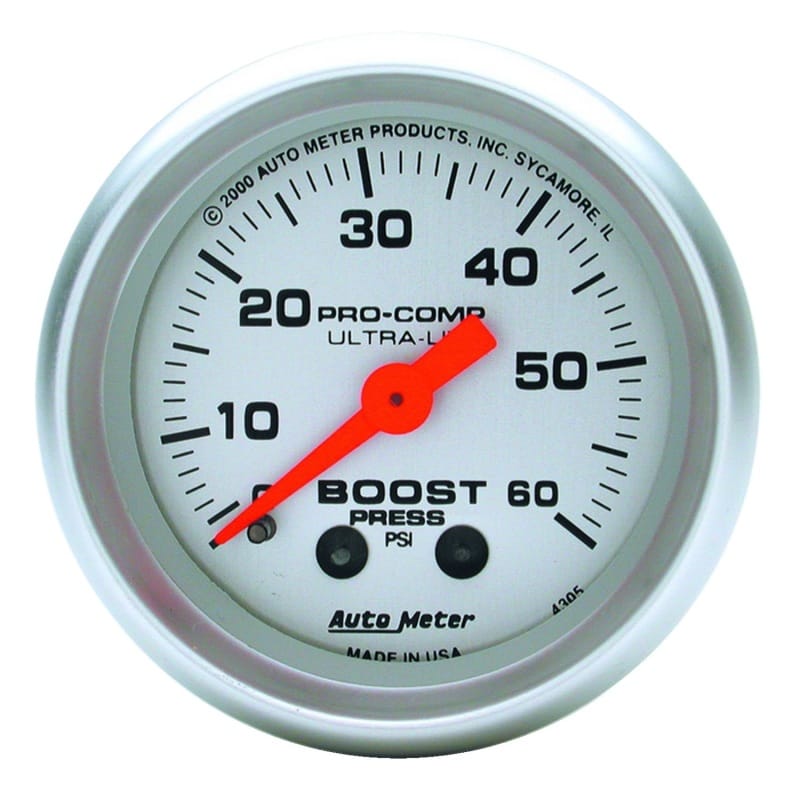 AutoMeter — Autometer Ultra-Lite 52mm 60 PSI Mechanical Boost Gauge
2" BOOST, 0-60 PSI,