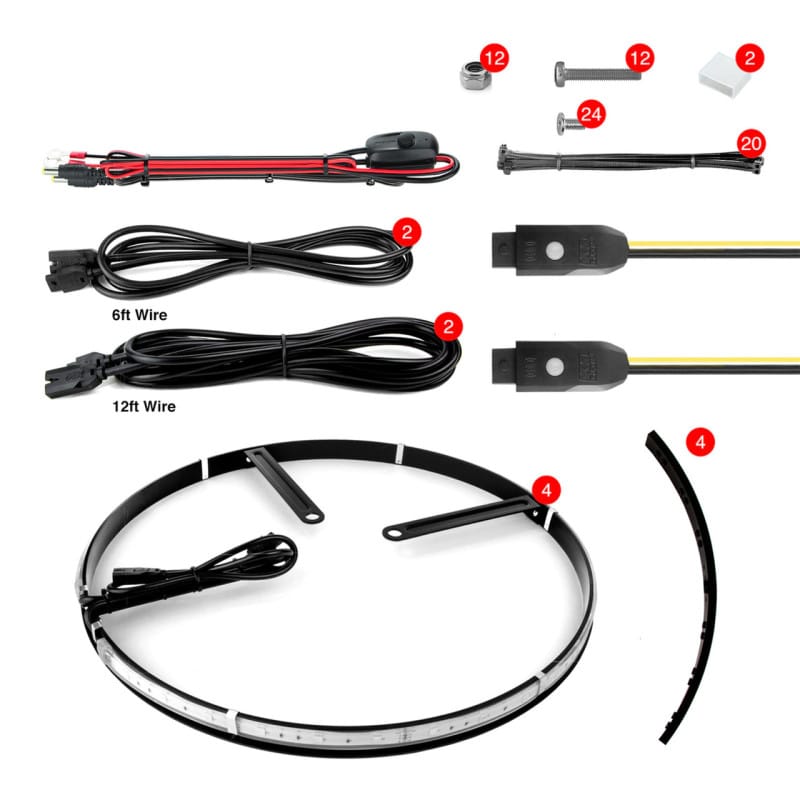 XKGLOW — XK Glow Adjustable Wheel Ring Light Kit w/ Dual-Mode Dash Mount Controller 4PC 15-18In