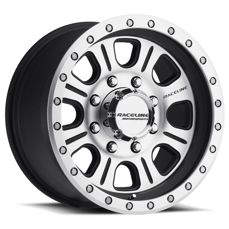 Raceline — Raceline 928M Monster 17x9in / 6x139.7 BP / -12mm Offset / 107.95mm Bore - Black & Machined Wheel