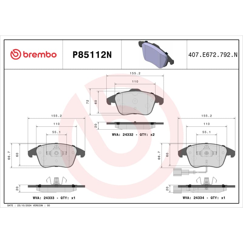 Brembo OE — Brembo 2015 Volkswagen Tiguan/CC/Passat/ Audi Q3 Quattro Rear NAO Brake Pad