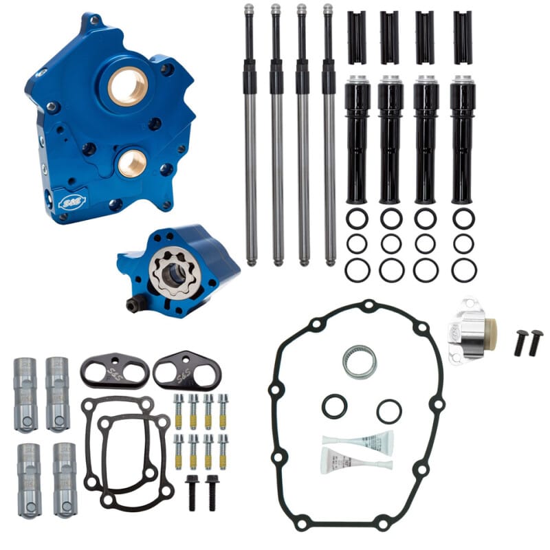 S&S Cycle — S&S Cycle 2017+ M8 Oil Cooled Models Cam Chest Kit w/o Cam - Blk PR Tubes & Chain Tens Incl. VVT