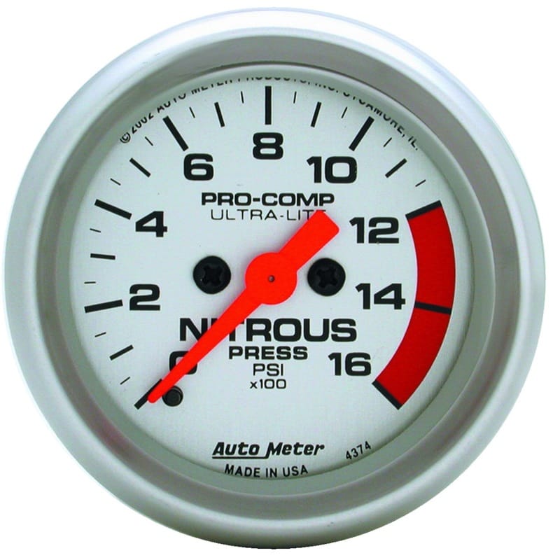 AutoMeter — Autometer Ultra-Lite 52mm FSE 0-1600 PSI Nitrous Pressure Gauge
2" NITROUS, 0-1600 P